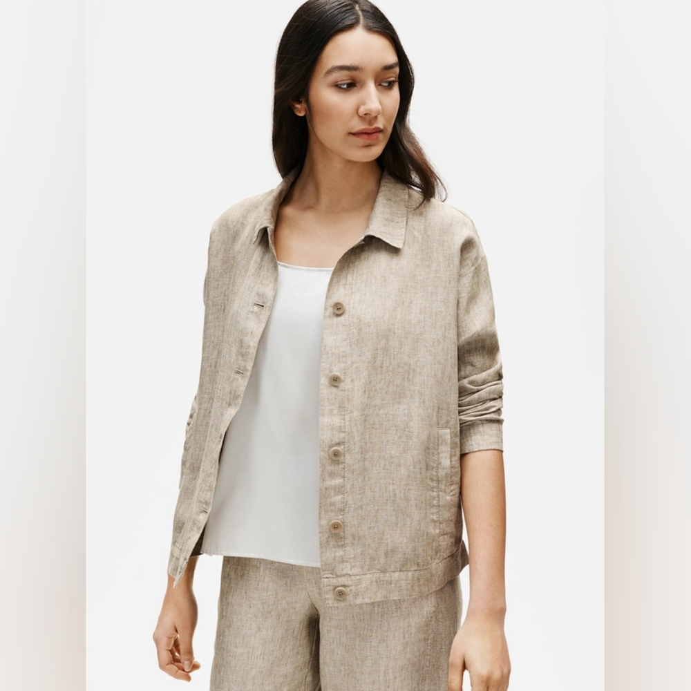 Eileen Fisher Washed Organic Linen Delave Classic Collar Jacket